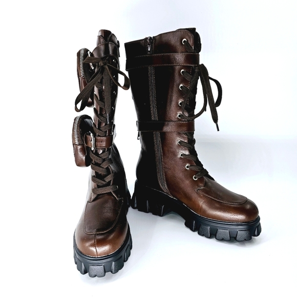 NWOB Women's 10 PazzCe Mission Brown Fashion Statement Calf High Shaft Boot - Picture 1 of 11